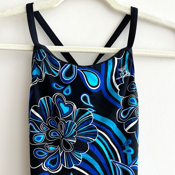 TYR Durafast Floral Blue and Black One Piece Swimsuit, Size 34 S - Picture 2 of 16